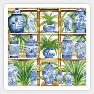 Bamboo shelf with chinoiserie jars Sticker